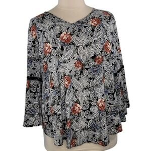 Sami & Jo Black & Blue‎ Floral Paisley Blouse